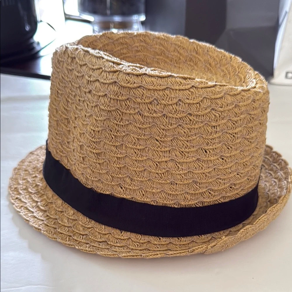 APT 9 Womens Woven Straw Fedora Hat Tan With Black Band Summer Like New